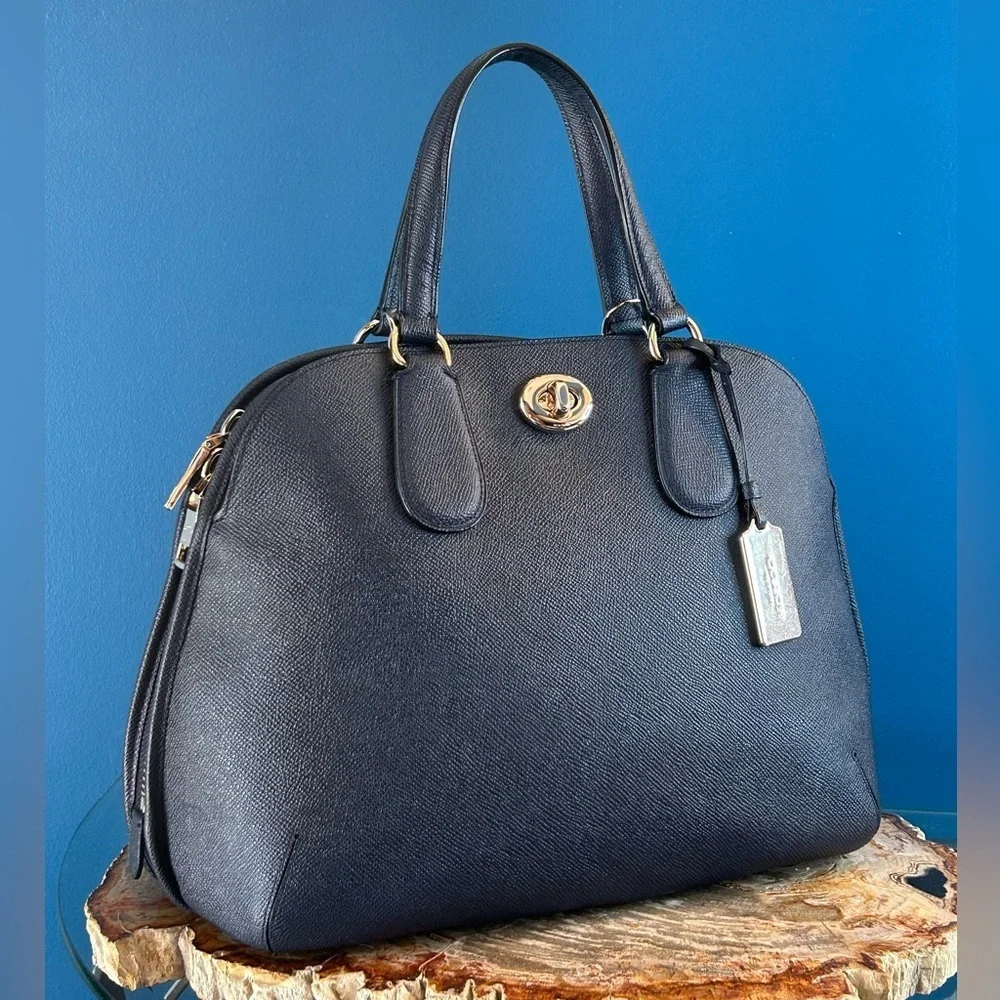 Coach Prince Street Midnight Blue Crossgrain Leather Domed Satchel 34939